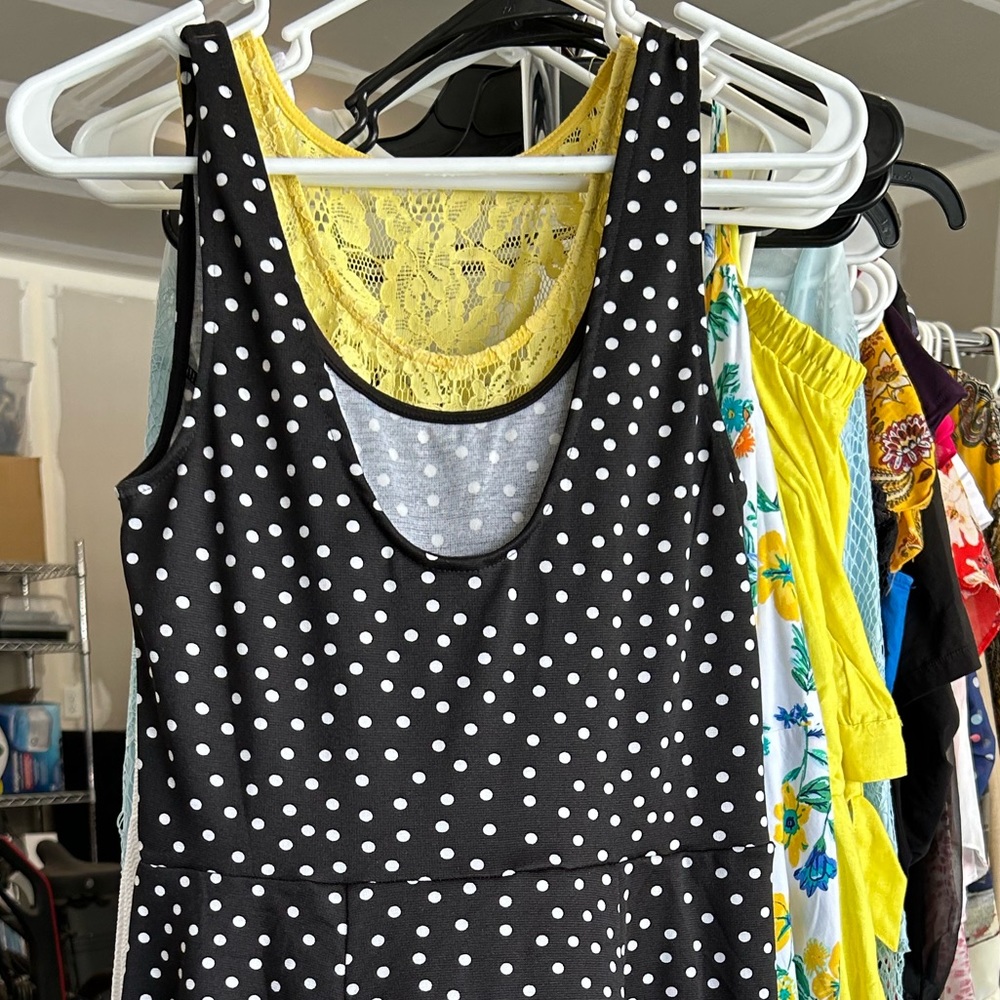 Black dress with polka dot. A-line